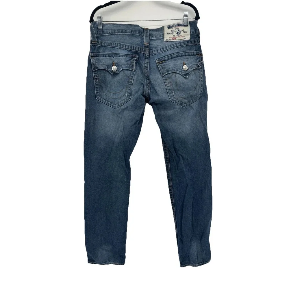 True Religion World Tour Section Slim Seat Jeans Light-Mid Wash Men's 32 USA Y2K